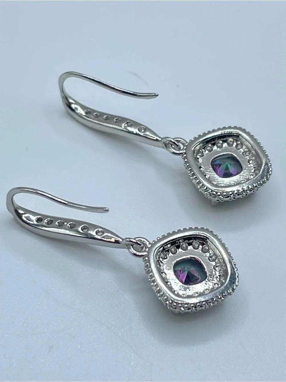 Swarovski Crystal Elements Mystic Rainbow Crystal Halo Drop Earrings Silver Glam